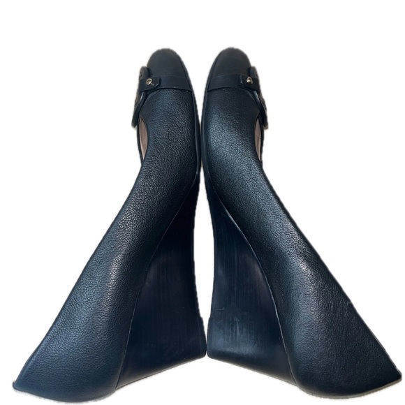Tory Burch Women's Mini Miller Black Wedge Leather Logo Pump, Size 10M - Picture 8 of 12
